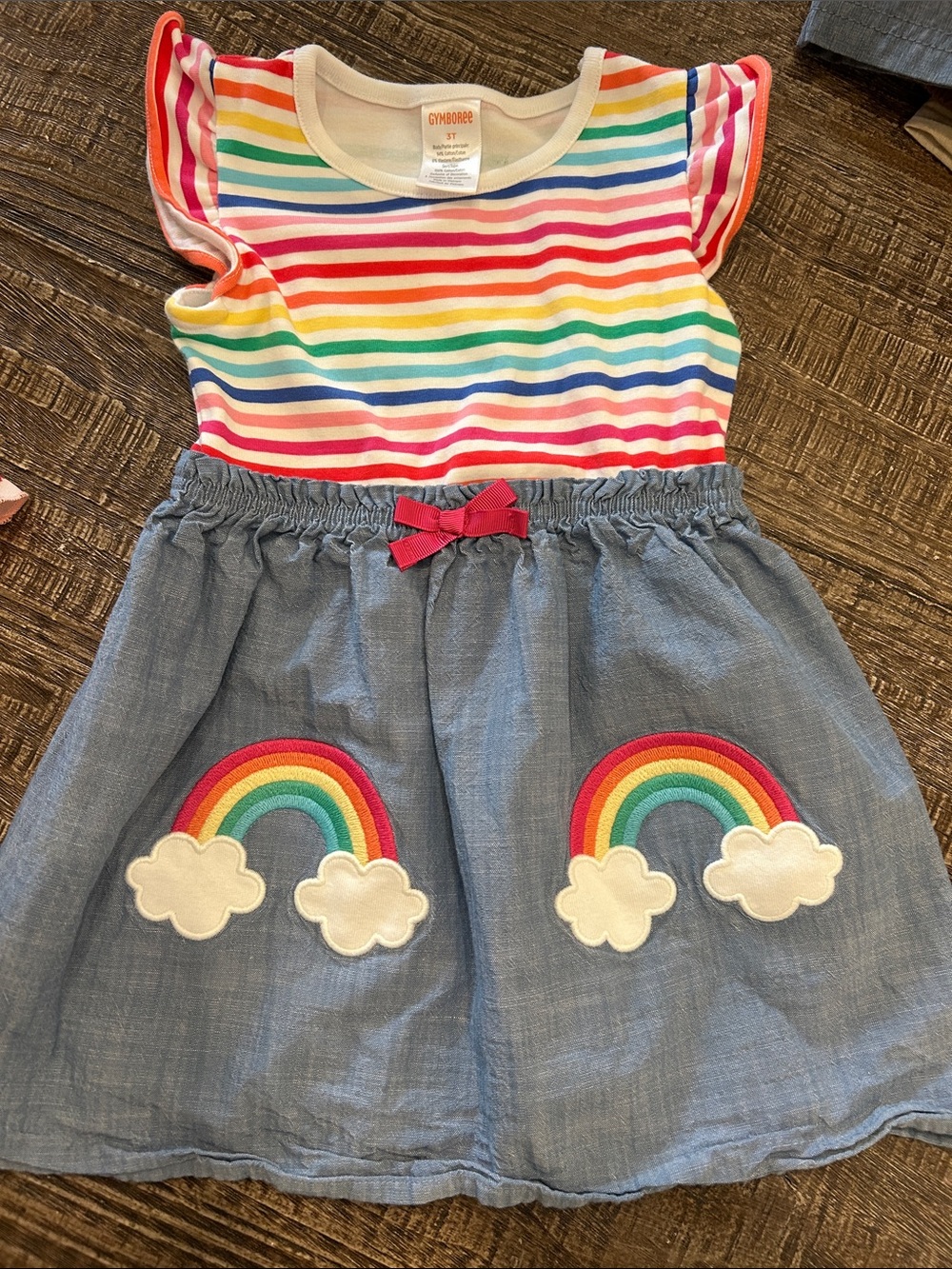 Gymboree Rainbow Stripe & Chambray Skirt Dress - Pink/Multicolor